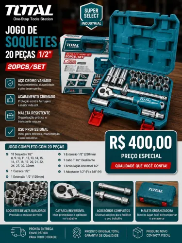 Kit soquete 1/2 com 20 peças