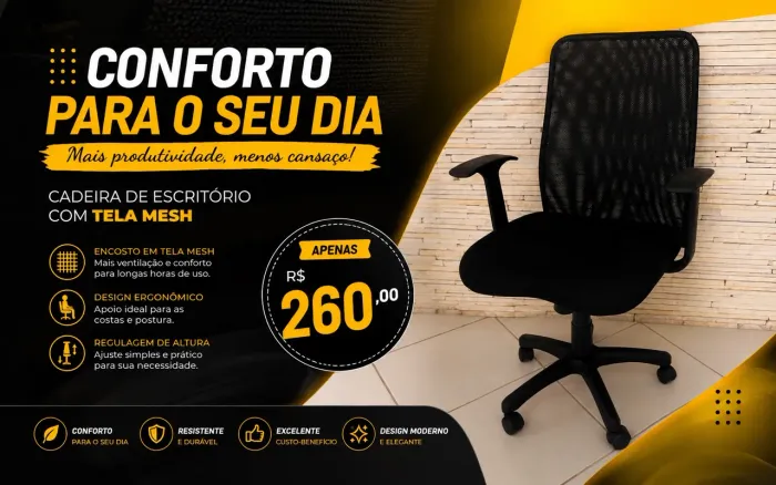 Cadeira de Escritório Giratória com Tela Mesh
