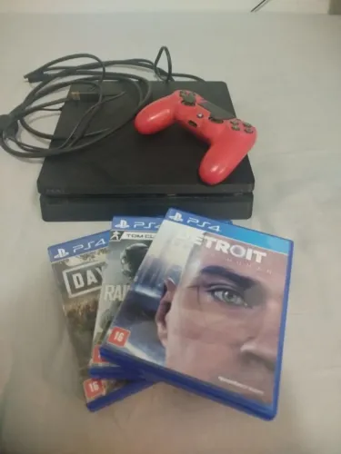 play station 4 slin 500gb + controle e jogos