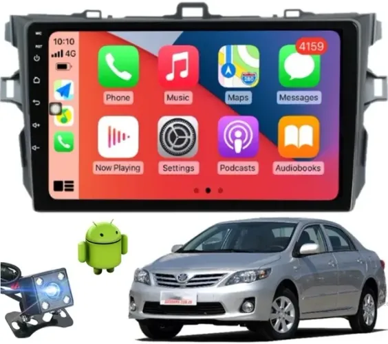 Kit Central Multimídia 2008-2013 Toyota Corolla Android + Carplay + Câmera de Ré