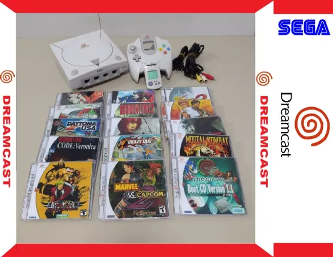 Dreamcast Super Conservado Com 14 Jogos E Memory Card Vmu.