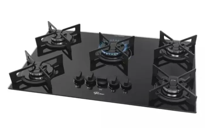 Cooktop Fisher 5 bocas Fit Line Vidro Preto Bivolt NOVO