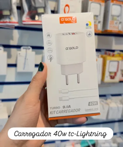 Carregador Turbo 40w iPhone E Android Cabo Rápido A'gold
