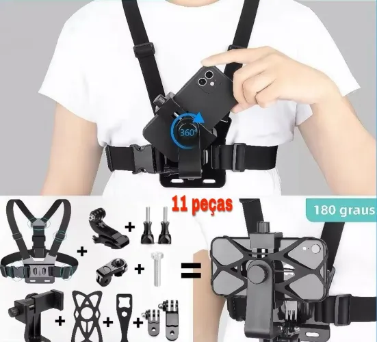 Suporte de peitoral para smartphone e câmera GoPro 11 peças