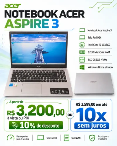 Notebook acer I5 1135G7 12GB NVME 256GB