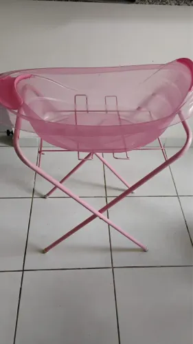 Kit Banheira com Suporte Dobrável Ninos Rosa (Excelente Estado)
