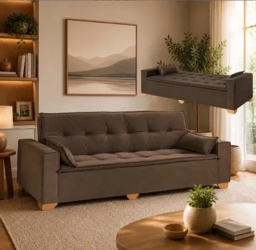 Sofá Verona Cama 2,18m Marrom