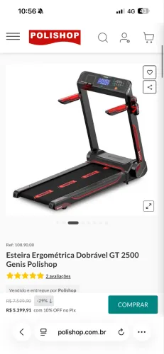 Esteira Ergométrica Dobrável GT 2500 Genis Polishop