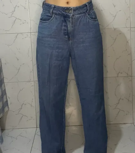 Calça Jeans Feminina Wide Leg Cintura Alta Azul