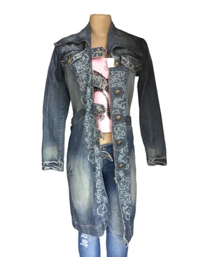 Casaco Sobretudo Jeans Feminino