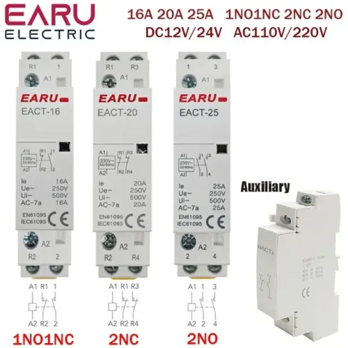 Contator Modular Trilho, AC, Casa Inteligente, Hotel, 2P, 25A, 2NO, AC 230V, 50Hz, 60Hz