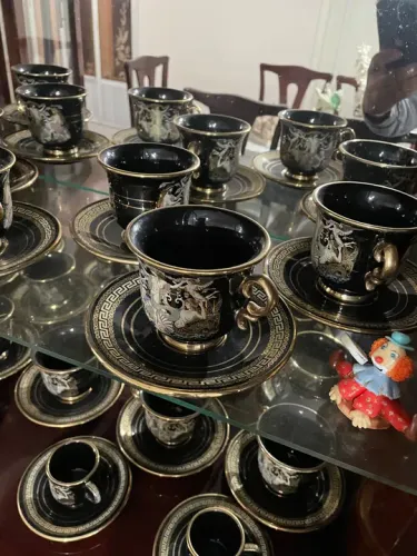Conjunto 49 peças de xícaras d bule cerâmica grega 