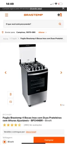Fogão 4 Bocas Brastemp - semi novo