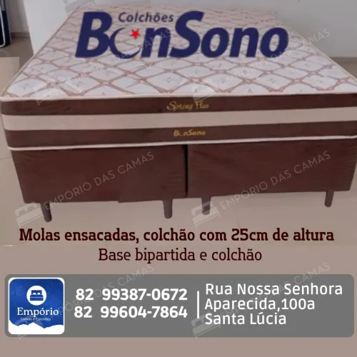 Cama queen BonSono spring flex molas ensacadas base bipartida e colchão