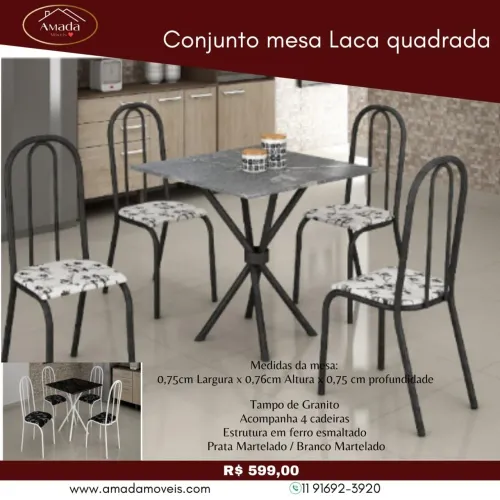 Conjunto Mesa Laca quadrada - à pronta entrega