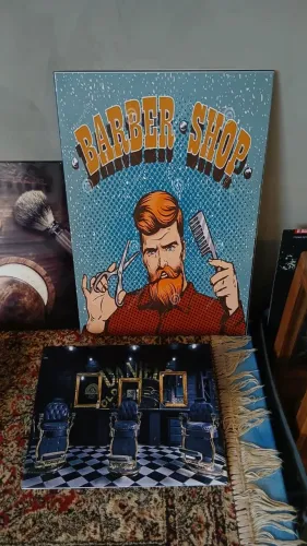 4 placas decorativas em metal, motivo barbearia