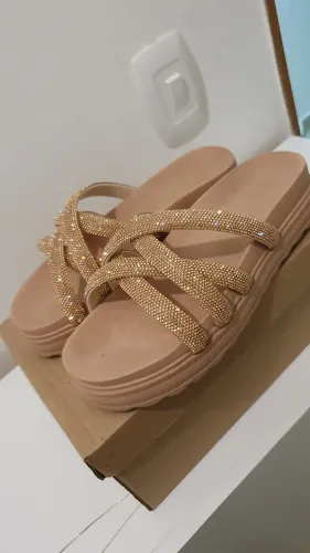 Sandália plataforma rosê com Strass NUNCA USADO
