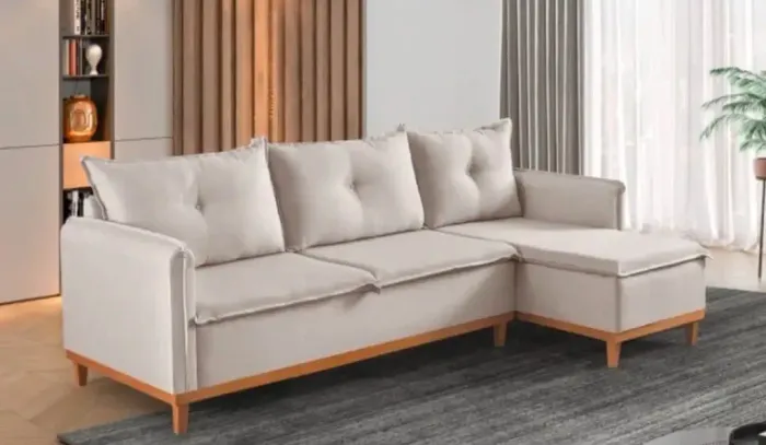 Sofá 4 Lugares com Chaise Tecido Linho 240cm Boareto p654