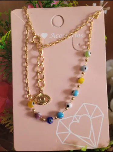 Tornozeleira olho grego banhada a ouro