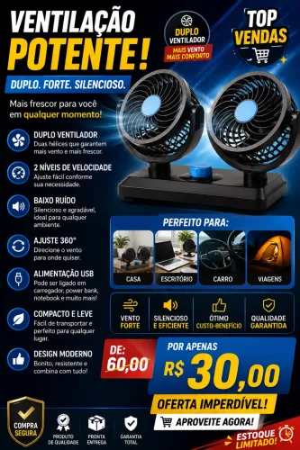 Ventilador Automotivo Duplo 12v Ajustável 2 Velocidade Carro
