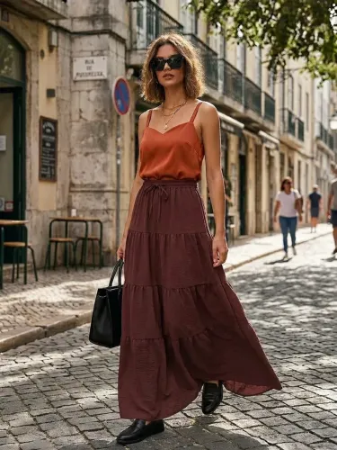 Saia longa marrom tamanho M preço de bazar