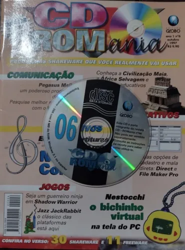 CD-ROM de 1997 da Revista CD-ROMania Ano 1 Nº 6 - Editora Globo - Produto raro e antigo