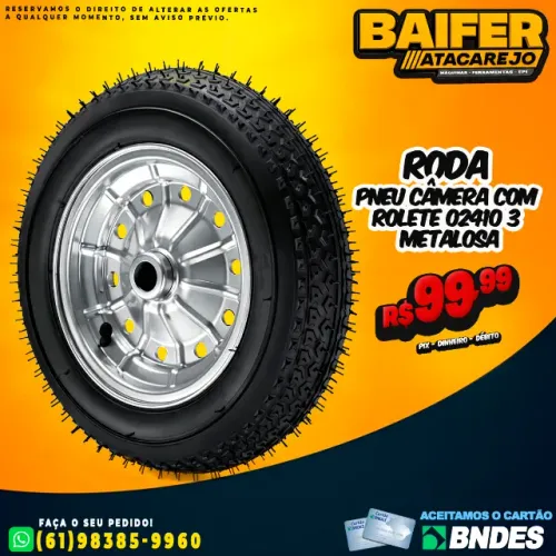Roda Pneu Câmera Com Rolete 02410 3 Metalosa