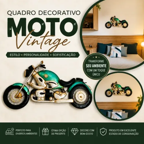 Quadro de Parede Decorativo Moto Clássica Estilo Vintage Retrô