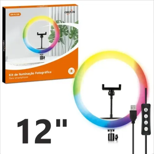 Ring Light Rgb 12'' Led C/ Cabeça Giratória Or-pl12r