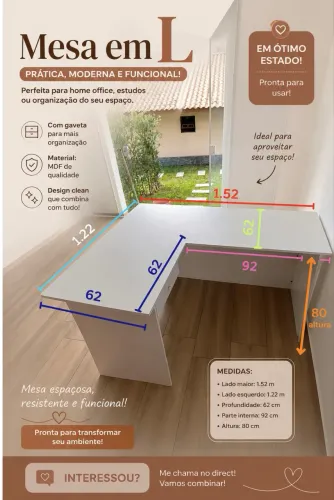 Mesa Mdf nova em L / Balcão de Recepção - Home Office, Escritório ou Estudos