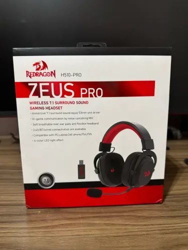 Headset Gamer Sem Fio Redragon Zeus Pro, 7.1, Driver 53mm, Bluetooth, Preto