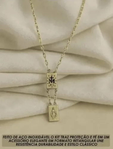 escapulario nossa senhora Aparecida dourado em aço inoxidável