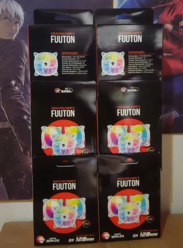 kit fan com 3 unidades argb gamer ninja fuuton 1200mm branca nova lacrada nota e garantia