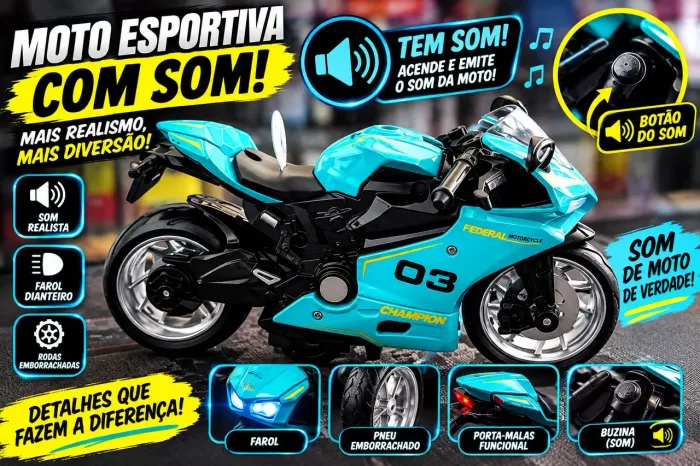 Moto Ducati Miniatura de Metal Azul Buzina Farol Anda Novo Promoção