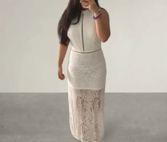 Vestido longo renda branco feminino