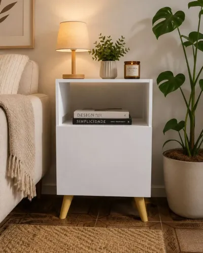 Mesas de Cabeceira Com Porta Retrô Quarto Cama Rapallo Branco