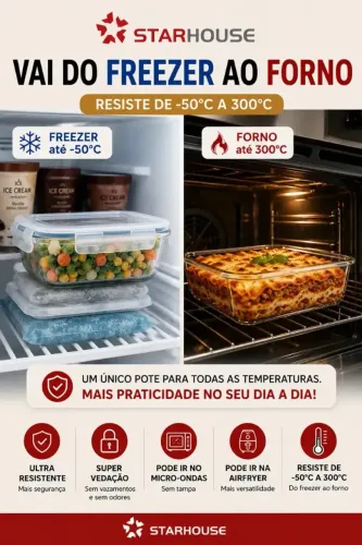 Kit 10 Potes Herméticos Vidro 640ml Starhouse Marmita Forno Micro-ondas Airfryer