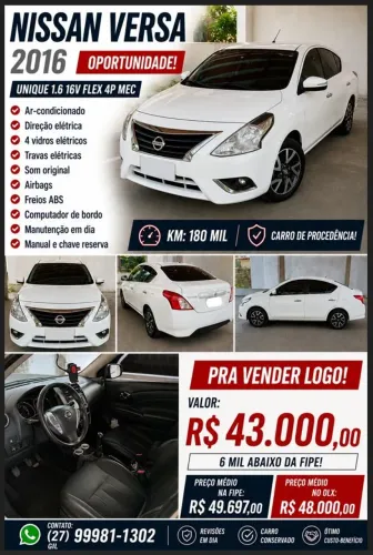 Nissan Versa Unique 1.6 16V Flex 4P Mec. 2016