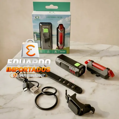 Kit Lanterna Traseira e Farol Recarregável para Bicicleta USB 