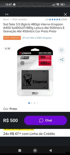 SSD Kingston 480Gigas novo lacrado