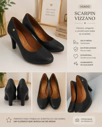 Scarpin Preto Vizzano 35 Salto Alto Plataforma Confortavel