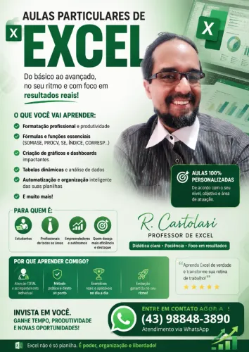 Professor de Excel Particular e Técnico de Informática (Atendimento Online)