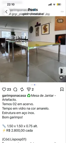 Mesa jantar aço e vidro- Artefato