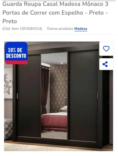 Guarda roupa de correr de três portas e com espelho