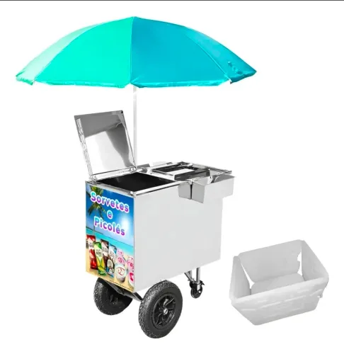 Carrinho térmico, sorvete, ação, salada