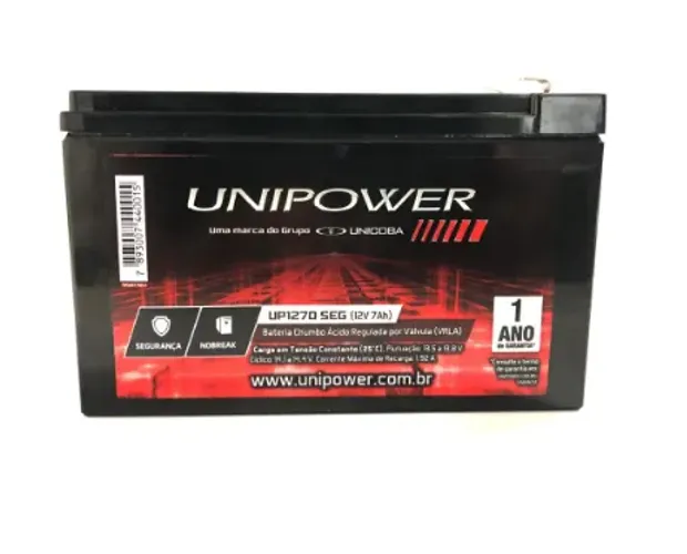 Bateria Selada Unipower, Para Nobreak e Sistemas de Monitoramento E Segurança, 12V, 7.0Ah,