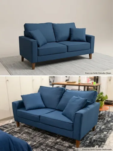 Sofá 2 Lugares Davos Base de Madeira Linho Cotton Azul Marinho (Mobly)