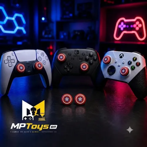 Par de Gripes Silicone Capitão América PS5 PS4 PS3 Xbox One Series Switch