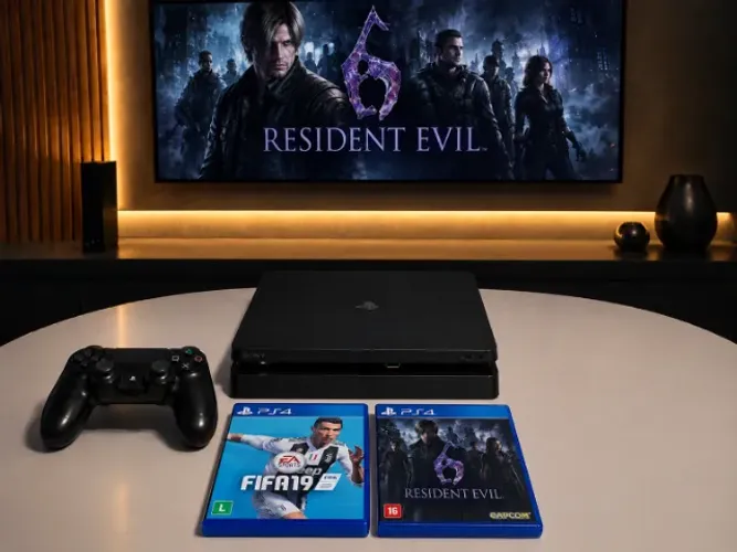 Ps4 Slim com 2 jogos e controle original