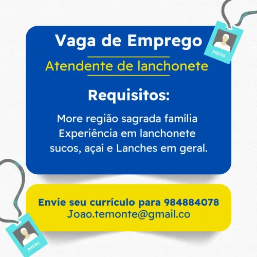 Vaga de atendente de lanchonete